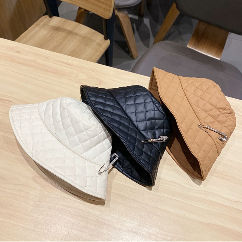 Punk stilski uniseks šešir s dijamantnim uzorkom od umjetne kože, jednobojna, sjajna metalna igla s dijamantskim dijamantima, panama, ribarska kapa