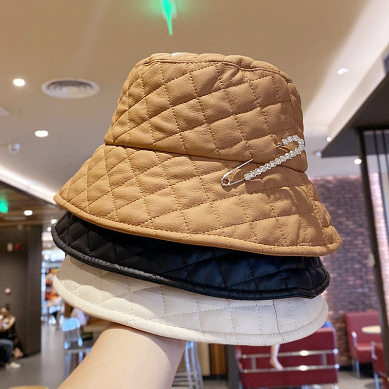 Punk stilski uniseks šešir s dijamantnim uzorkom od umjetne kože, jednobojna, sjajna metalna igla s dijamantskim dijamantima, panama, ribarska kapa