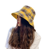 Japán stílusú kétoldalas viselet kockás halász sapka pamut vödör kalap koreai alkalmi Sunbonnet nyári napozósapka nőknek divat