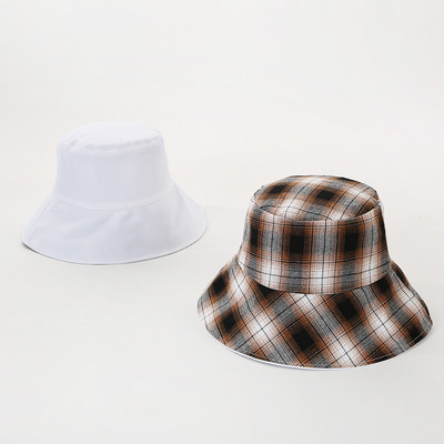 Japán stílusú kétoldalas viselet kockás halász sapka pamut vödör kalap koreai alkalmi Sunbonnet nyári napozósapka nőknek divat