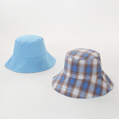 Japán stílusú kétoldalas viselet kockás halász sapka pamut vödör kalap koreai alkalmi Sunbonnet nyári napozósapka nőknek divat