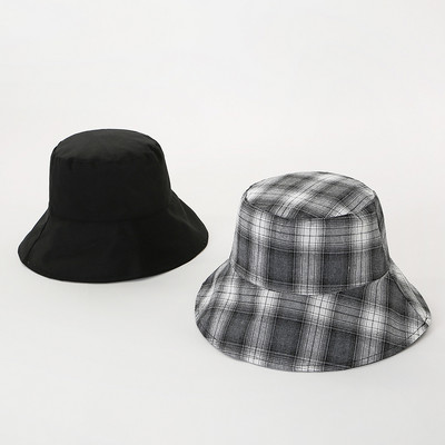 Japán stílusú kétoldalas viselet kockás halász sapka pamut vödör kalap koreai alkalmi Sunbonnet nyári napozósapka nőknek divat