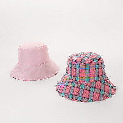 Japán stílusú kétoldalas viselet kockás halász sapka pamut vödör kalap koreai alkalmi Sunbonnet nyári napozósapka nőknek divat