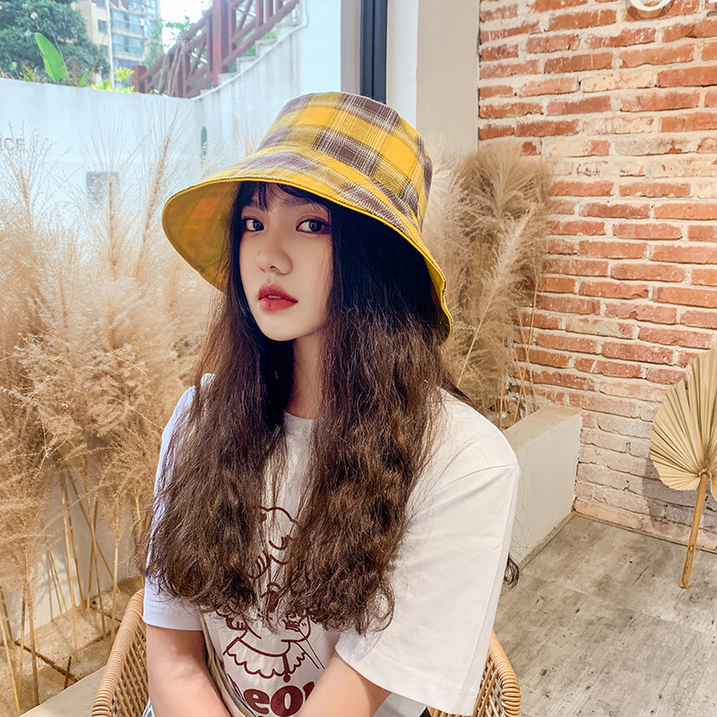 Japán stílusú kétoldalas viselet kockás halász sapka pamut vödör kalap koreai alkalmi Sunbonnet nyári napozósapka nőknek divat