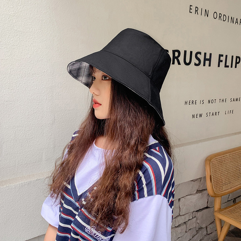Japán stílusú kétoldalas viselet kockás halász sapka pamut vödör kalap koreai alkalmi Sunbonnet nyári napozósapka nőknek divat