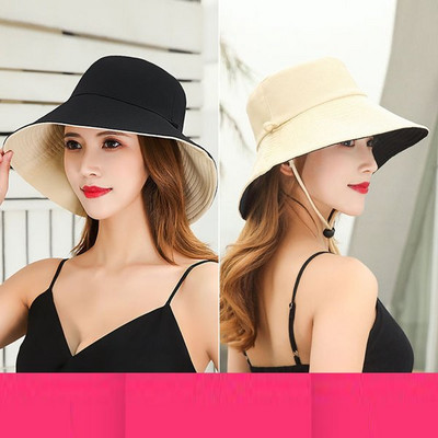 Proljetna nova ženska moda s velikim obodom, jednobojni dvostrani ribarski šešir za sunce, muški pamučni prozračni šešir za putovanja na otvorenom