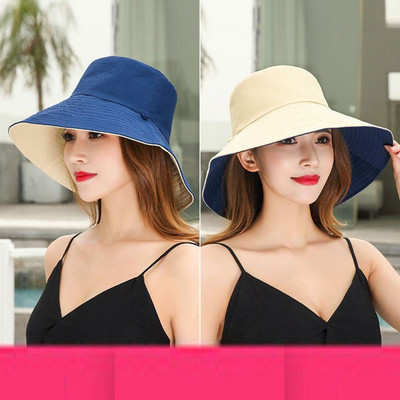 Proljetna nova ženska moda s velikim obodom, jednobojni dvostrani ribarski šešir za sunce, muški pamučni prozračni šešir za putovanja na otvorenom