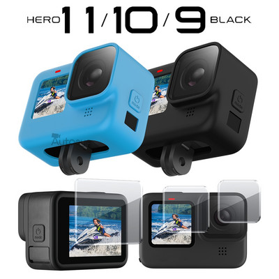 Szilikon védő tok GoPro Hero 11 10 9 fekete edzett üveg képernyővédő fólia lencsevédő tok Go Pro 9 tartozékhoz