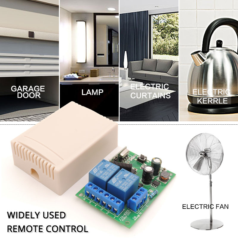 433Mhz nuotolinio valdymo jungiklis šviesai, durims, garažo universalus nuotolinio valdymo pultas AC 85V ~ 250V 110V 220V 2CH relės imtuvas ir valdiklis