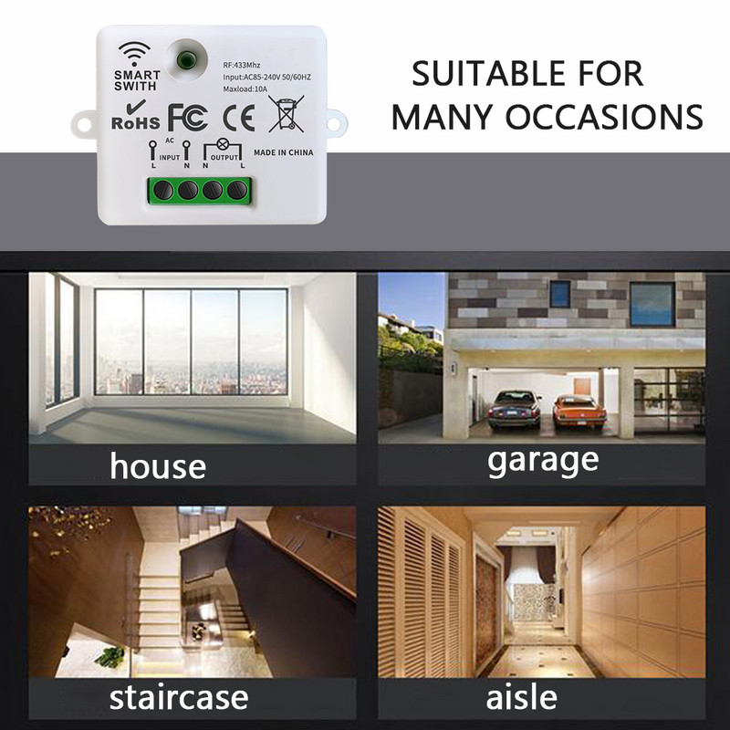 433MHz AC 110V 220V Vezeték nélküli RF távirányító kapcsoló 1 csatornás relé vevő ON/OFF jeladóval Led izzó DIY vezérléshez