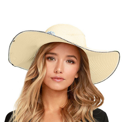 Ženski široki slamnati panama šešir na roladu Floppy šešir od tvida Šešir za plažu Ljetni ženski šešir za zaštitu od sunca sa širokim obodom Fedora šešir