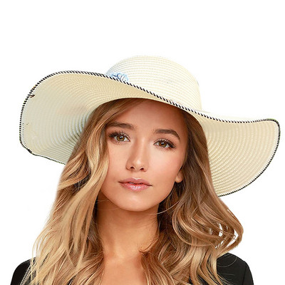 Ženski široki slamnati panama šešir na roladu Floppy šešir od tvida Šešir za plažu Ljetni ženski šešir za zaštitu od sunca sa širokim obodom Fedora šešir