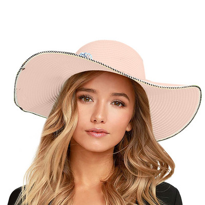 Ženski široki slamnati panama šešir na roladu Floppy šešir od tvida Šešir za plažu Ljetni ženski šešir za zaštitu od sunca sa širokim obodom Fedora šešir