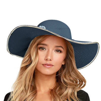 Ženski široki slamnati panama šešir na roladu Floppy šešir od tvida Šešir za plažu Ljetni ženski šešir za zaštitu od sunca sa širokim obodom Fedora šešir