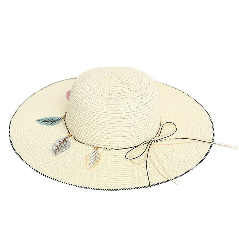 Ženski široki slamnati panama šešir na roladu Floppy šešir od tvida Šešir za plažu Ljetni ženski šešir za zaštitu od sunca sa širokim obodom Fedora šešir