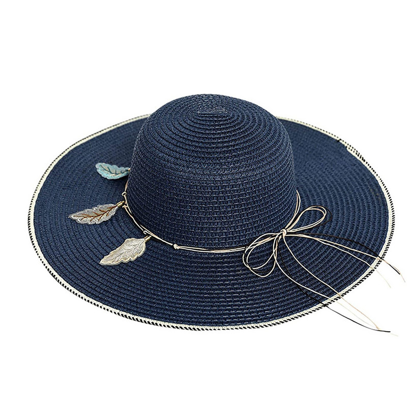 Ženski široki slamnati panama šešir na roladu Floppy šešir od tvida Šešir za plažu Ljetni ženski šešir za zaštitu od sunca sa širokim obodom Fedora šešir