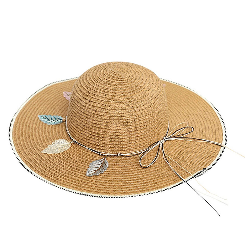 Ženski široki slamnati panama šešir na roladu Floppy šešir od tvida Šešir za plažu Ljetni ženski šešir za zaštitu od sunca sa širokim obodom Fedora šešir