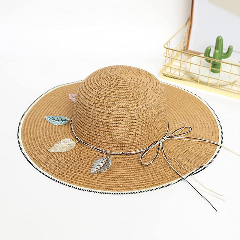 Ženski široki slamnati panama šešir na roladu Floppy šešir od tvida Šešir za plažu Ljetni ženski šešir za zaštitu od sunca sa širokim obodom Fedora šešir