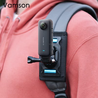 Vamson for Insta360 X3 Accessories 360 Degree Rotary Backpack Clip Clamp Mount for Insta360 One X2 Dji Action 3 2 Go Pro Camera