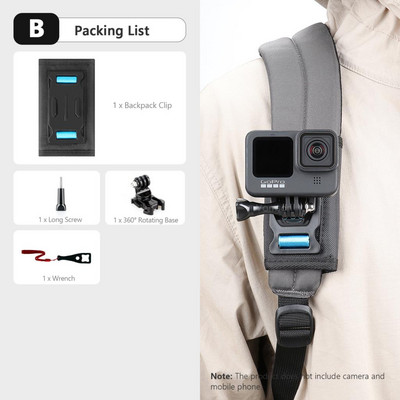 Vamson za Insta360 X3 Dodaci 360 stupnjeva Rotirajući ruksak Clip Clamp Mount za Insta360 One X2 Dji Action 3 2 Go Pro kameru