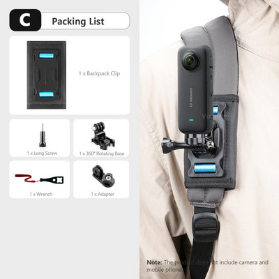 Vamson za Insta360 X3 Dodaci 360 stupnjeva Rotirajući ruksak Clip Clamp Mount za Insta360 One X2 Dji Action 3 2 Go Pro kameru