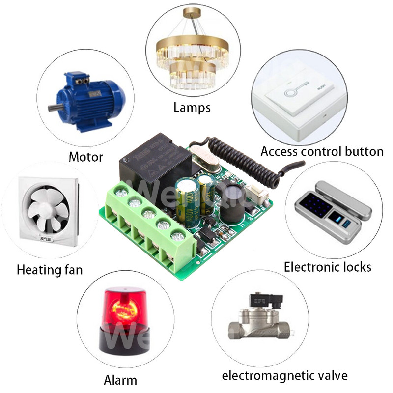 RF 433 Mhz nuotolinio valdymo pultai Belaidžio nuotolinio valdymo jungiklis 220V 1CH relės imtuvo modulis su nuotolinio įjungimo išjungimo siųstuvu