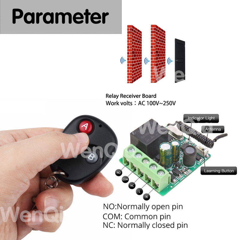 RF 433 Mhz nuotolinio valdymo pultai Belaidžio nuotolinio valdymo jungiklis 220V 1CH relės imtuvo modulis su nuotolinio įjungimo išjungimo siųstuvu
