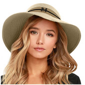 Ženski široki slamnati panama šešir na roladu Floppy šešir od tvida Šešir za plažu Ljetni ženski šešir za zaštitu od sunca sa širokim obodom Fedora šešir