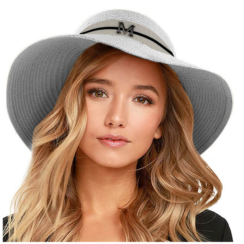 Ženski široki slamnati panama šešir na roladu Floppy šešir od tvida Šešir za plažu Ljetni ženski šešir za zaštitu od sunca sa širokim obodom Fedora šešir