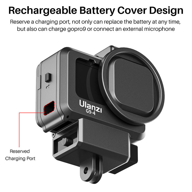 Ulanzi GoPro 11 10 9 műanyag kameratartó a GoPro Hero 11 10 9 fekete házhoz, mikrofon és kitöltő könnyű hidegcipő vlog kiegészítők