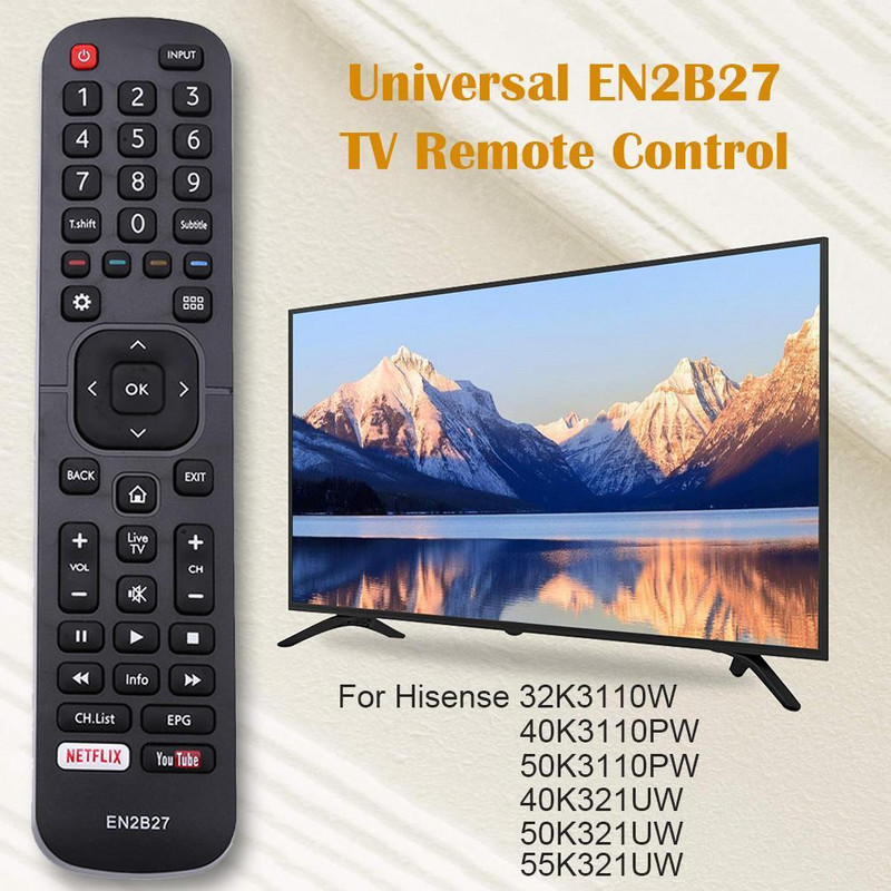 Hisense Univerzális EN2B27 TV-hez Smart Black Távirányító csere 32K3110W 40K3110PW 50K3110PW 40K321UW 50K321UW 55K321UW