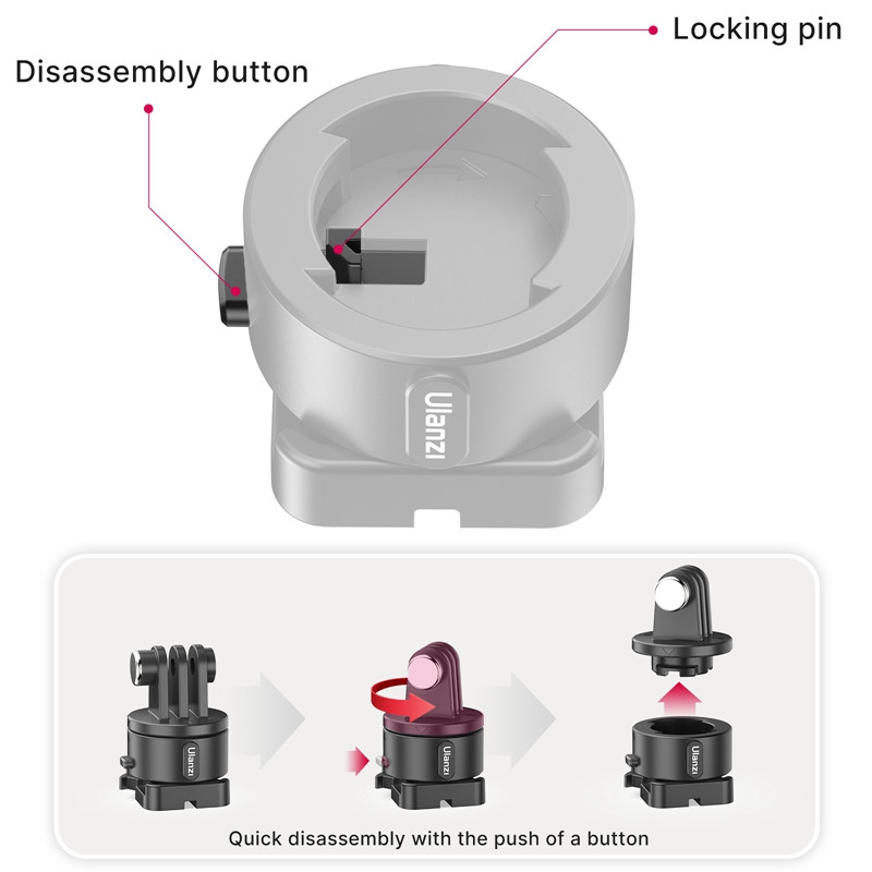 Ulanzi Go Quick II mágneses GoPro gyorskioldó és szerelje fel a kapcsolóadapter alaptartót a GoPro Hero 11/10/9/8/7/6/5 tartozékokhoz
