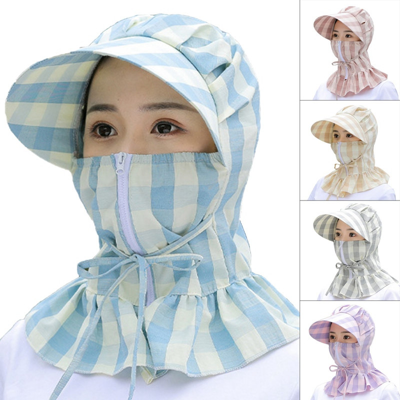 Ljetni karirani šeširi za sunčanje Lice i vrat s kapom za zaštitu od lepeze Široki obodi Anti-UV šešir za sunčanje na otvorenom Šešir s repom Štitnici za sunce