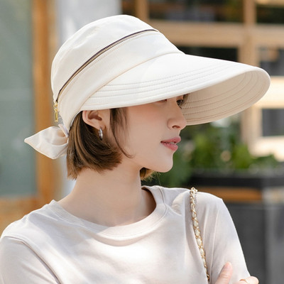 Pălărie Capă detașabilă Top cu fermoar Pălărie de top goală Pălării de soare anti-UV Pălării de soare pentru femei, din bumbac, pliabilă, cu boruri late, șapci cu vizor