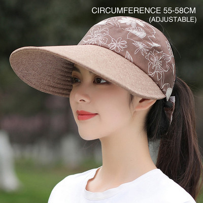 Pălărie de soare pentru femei de vară, șapcă cu viziere cu imprimeu cu flori, șapcă de baseball cu boruri scalabile, cu protecție UV, în aer liber, pentru plajă.