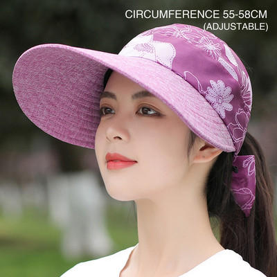 Pălărie de soare pentru femei de vară, șapcă cu viziere cu imprimeu cu flori, șapcă de baseball cu boruri scalabile, cu protecție UV, în aer liber, pentru plajă.