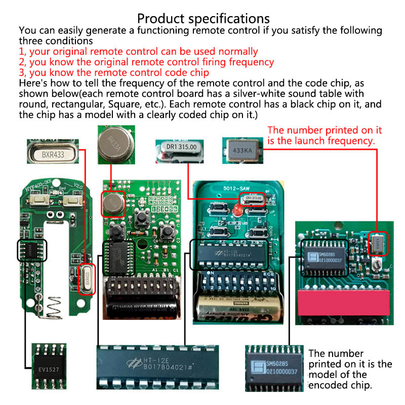 433Mhz Rf Kopiraj daljinski upravljač 50m 4 gumba odašiljač klon fiksni kod za učenje za Gadget Gate Garage Door Doorhan Nice Came