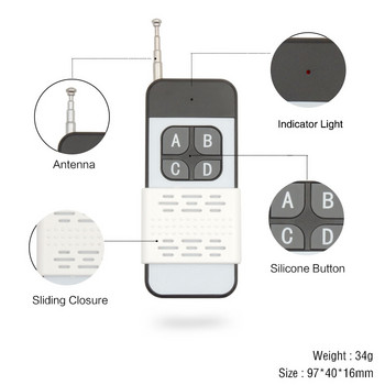 433 Mhz Wireless RF Module Remote Control Learning Code 1527 Remote Control 1/2/4CH Long Range 1000m for Lamps Lights Gate Door