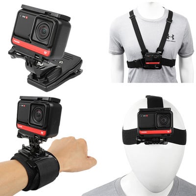 Fejpánttal rögzíthető öv hátizsák vállra szerelhető mellkasi csuklópánt tartó Insta360 One R RS GoPro akciókamera tartozékhoz