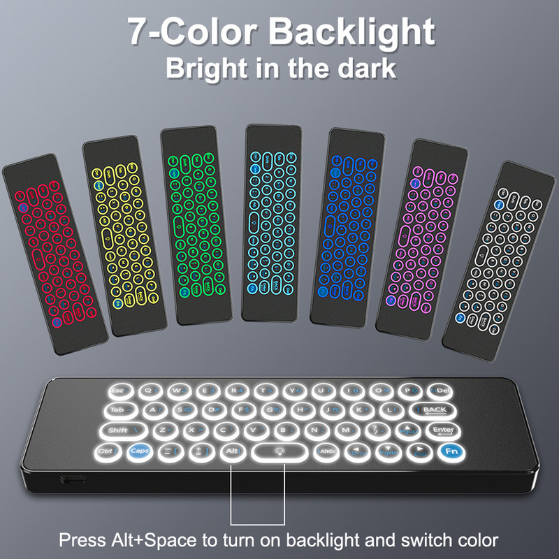 2 az 1-ben Air Mouse Voice Control RGB háttérvilágítású 2.4G vezeték nélküli Air Mouse távirányító 6 tengelyes giroszkóp USB vevővel Androidhoz