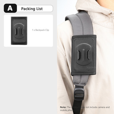 Vamson 360 laipsnių besisukantis kuprinės segtukas, skirtas Insta 360 X3 krūtinės peties laikiklio tvirtinimui, skirtas Insta360 One X2 X3 Dji Action 3 GoPro 11