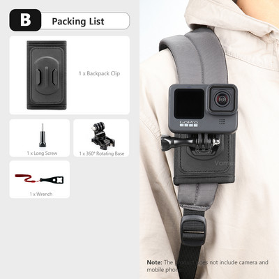 Vamson 360 laipsnių besisukantis kuprinės segtukas, skirtas Insta 360 X3 krūtinės peties laikiklio tvirtinimui, skirtas Insta360 One X2 X3 Dji Action 3 GoPro 11