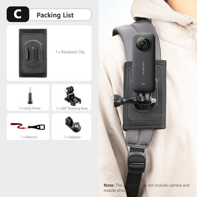 Vamson 360 laipsnių besisukantis kuprinės segtukas, skirtas Insta 360 X3 krūtinės peties laikiklio tvirtinimui, skirtas Insta360 One X2 X3 Dji Action 3 GoPro 11