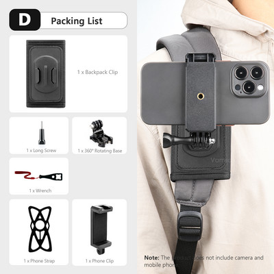 Vamson 360 laipsnių besisukantis kuprinės segtukas, skirtas Insta 360 X3 krūtinės peties laikiklio tvirtinimui, skirtas Insta360 One X2 X3 Dji Action 3 GoPro 11