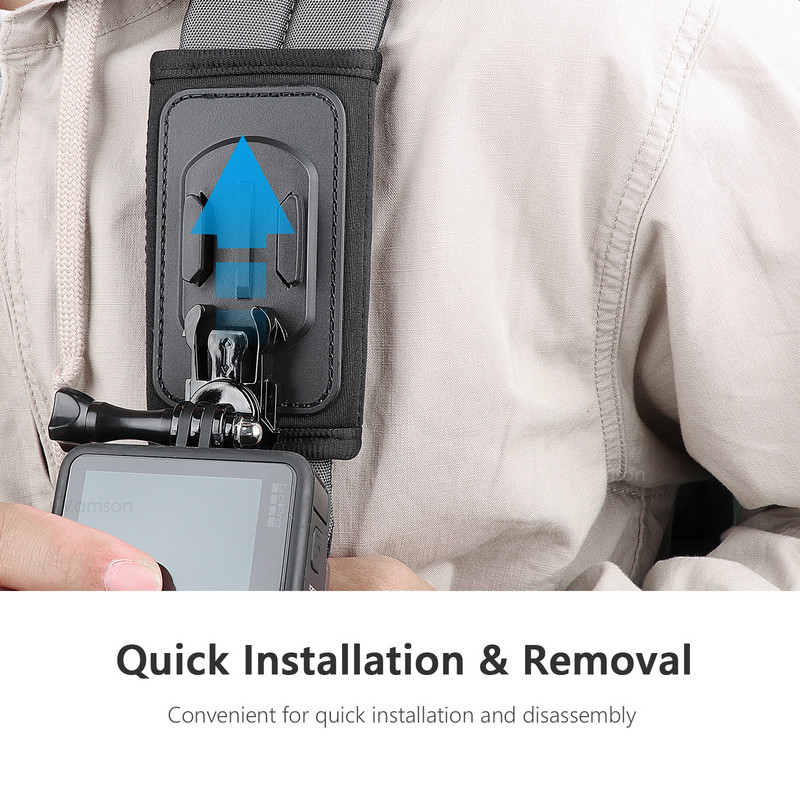 Vamson 360 laipsnių besisukantis kuprinės segtukas, skirtas Insta 360 X3 krūtinės peties laikiklio tvirtinimui, skirtas Insta360 One X2 X3 Dji Action 3 GoPro 11