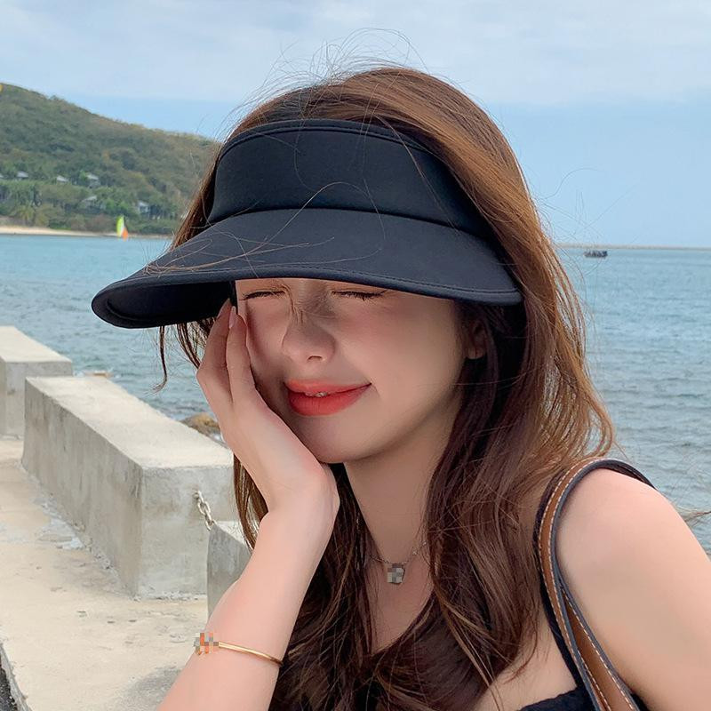 COKK vasarinės skrybėlės moterims Skėčias nuo saulės, tuščias viršutinis paplūdimio kepurėlis, moteriškas laisvalaikio vienspalvis mėlynos spalvos skydelis nuo saulės plataus krašto skrybėlė nuo saulės Kelionės
