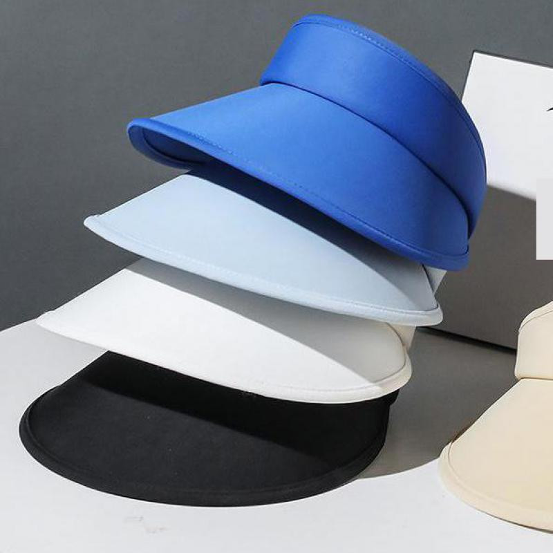 COKK vasarinės skrybėlės moterims Skėčias nuo saulės, tuščias viršutinis paplūdimio kepurėlis, moteriškas laisvalaikio vienspalvis mėlynos spalvos skydelis nuo saulės plataus krašto skrybėlė nuo saulės Kelionės