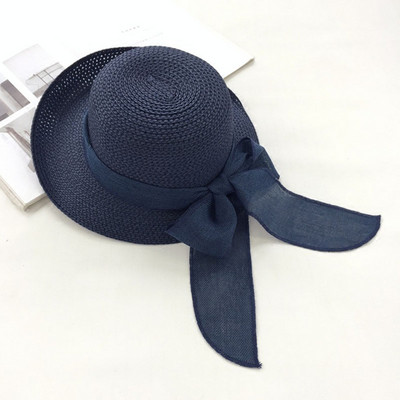 Nova modna ravna kapa za sunčanje Biciklistička putna planinarska kapa s vrpcom i mašnom Šešir za plažu s velikim obodom Klasične sklopive slamnate kape