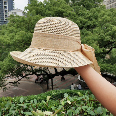 Nova modna ravna kapa za sunčanje Biciklistička putna planinarska kapa s vrpcom i mašnom Šešir za plažu s velikim obodom Klasične sklopive slamnate kape