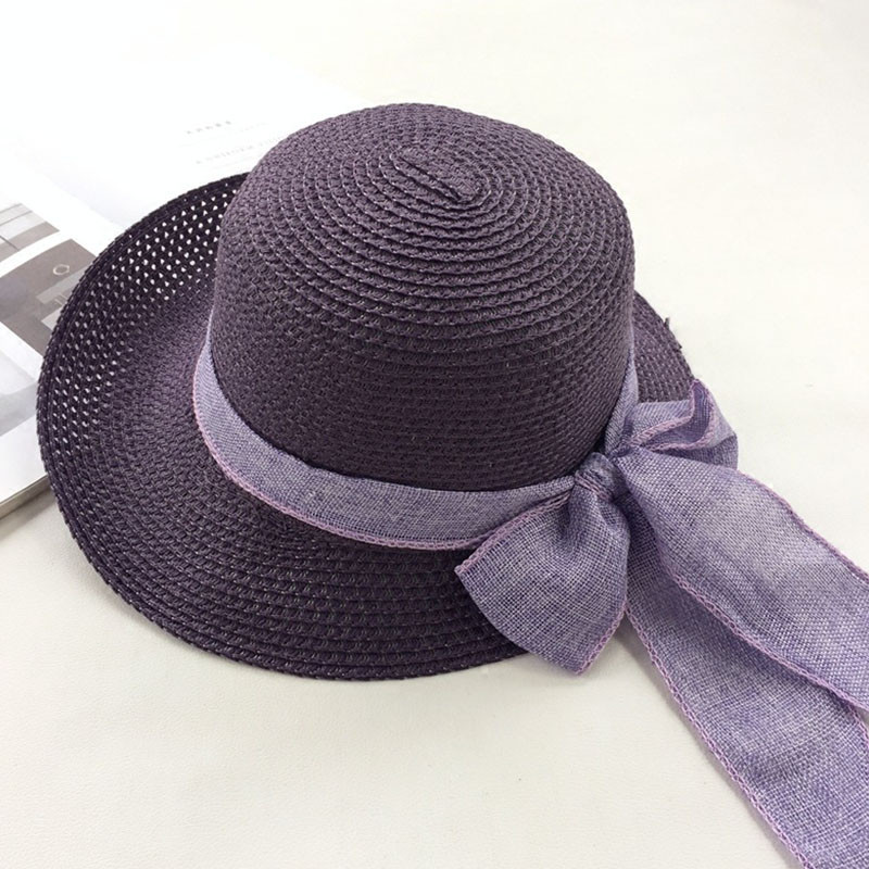 Nova modna ravna kapa za sunčanje Biciklistička putna planinarska kapa s vrpcom i mašnom Šešir za plažu s velikim obodom Klasične sklopive slamnate kape